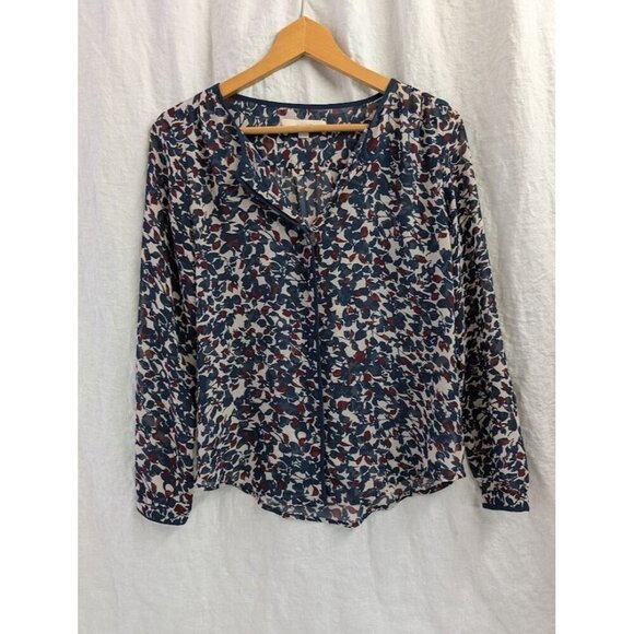 Loft women's extra small floral sheer blouse long sleeve navy & burgundy O2 - Picture 1 of 8